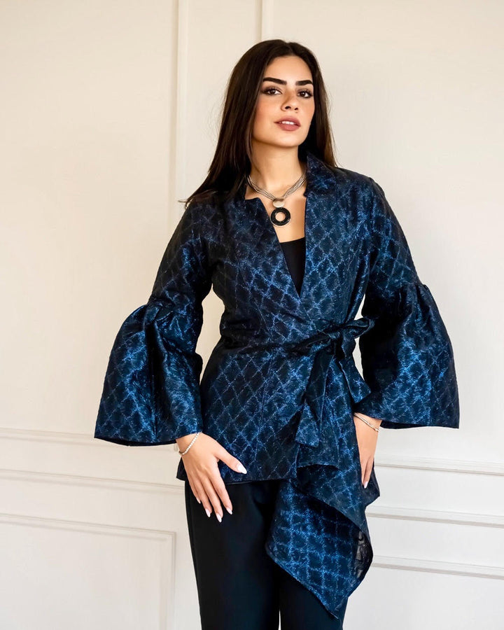 Flowy Draped Jacket - Blue