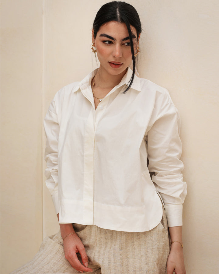 Cropped Poplin Shirt - Off White